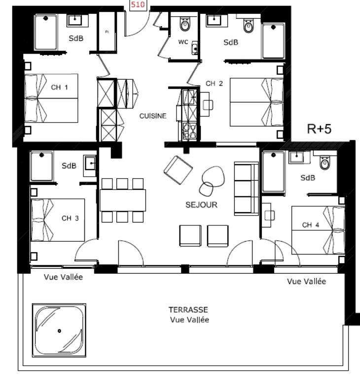 Rent in ski resort 3 room apartment 8 people (510) - Résidence Hôtelière Sky - La Rosière - Plan