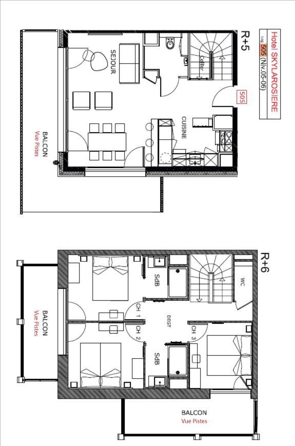 Wynajem na narty Apartament duplex 4 pokojowy 6 osób (505) - Résidence Hôtelière Sky - La Rosière - Plan