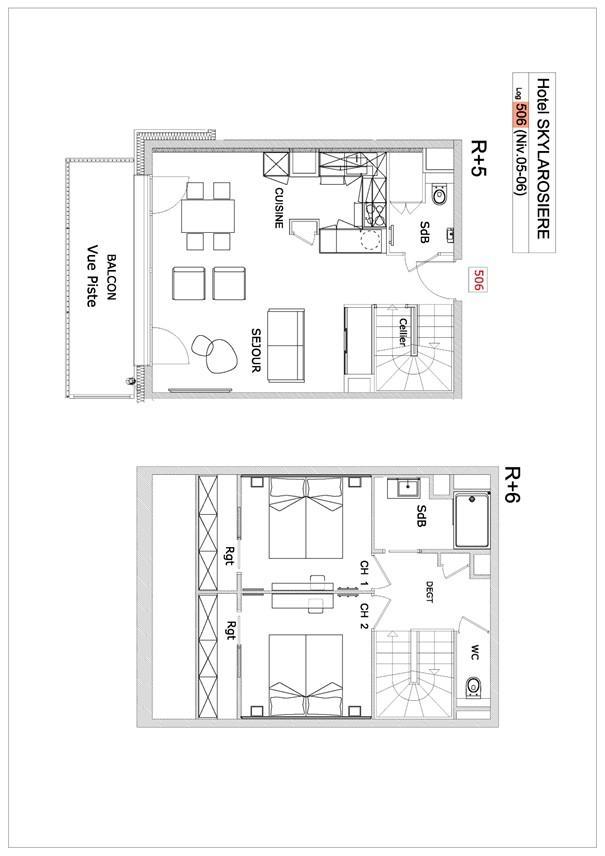 Rent in ski resort 3 room duplex apartment 4-6 people (506) - Résidence Hôtelière Sky - La Rosière - Plan