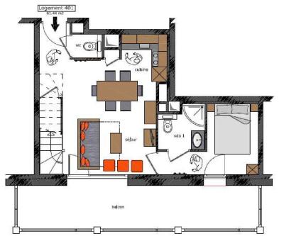 Rent in ski resort 4 room duplex apartment 7 people (401) - Le Roc Noir - La Rosière - Plan