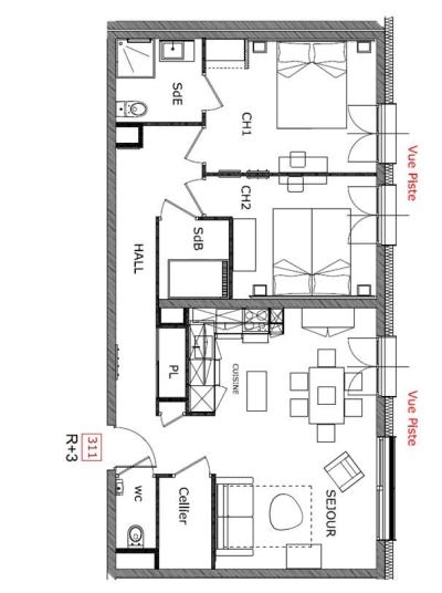 Wynajem na narty Apartament 3 pokojowy 4-6 osób (PMR) - Résidence Hôtelière Sky - La Rosière - Plan