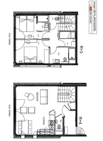 Location au ski Appartement duplex 3 pièces cabine 6 personnes (400) - Résidence Hôtelière Sky - La Rosière - Plan