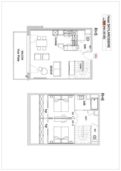 Skiverleih 3 Zimmer Maisonettewohnung für 4-6 Personen (506) - Résidence Hôtelière Sky - La Rosière - Plan