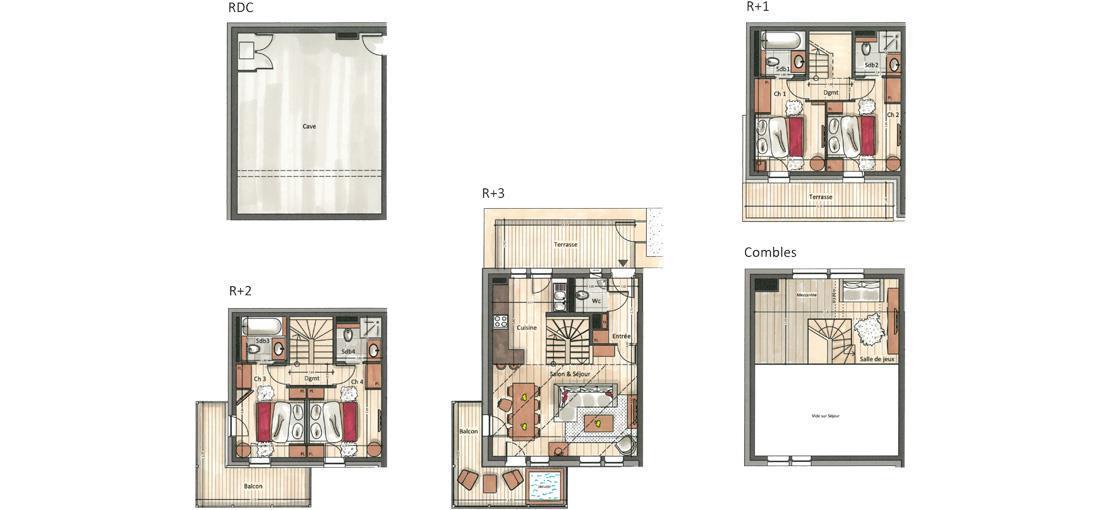 Location au ski Chalet 5 pièces 10 personnes (YL1) - Yellowstone Lodge - La Tania - Plan