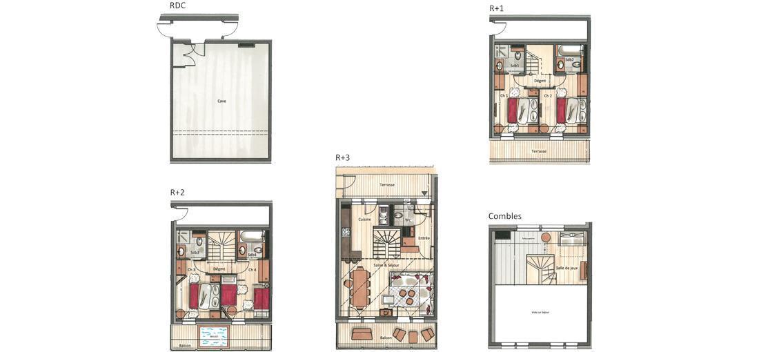 Skiverleih 5 Zimmer Chalet für 8-10 Personen (YL3) - Yellowstone Lodge - La Tania - Plan