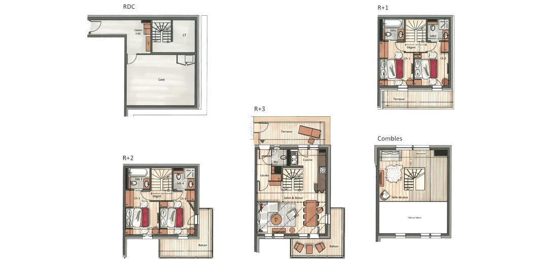 Location au ski Chalet 5 pièces 10 personnes (YL4) - Yellowstone Lodge - La Tania - Plan