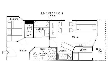 Location au ski Appartement 2 pièces cabine 6 personnes (202) - Résidence le Grand Bois A - La Tania - Plan