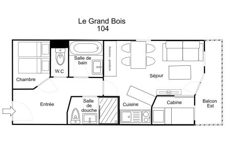 Аренда на лыжном курорте Апартаменты 2 комнат кабин 6 чел. (104) - Résidence le Grand Bois A - La Tania - план