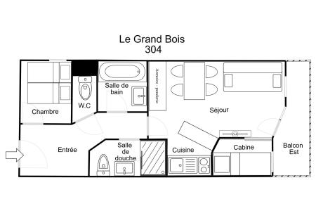 Location au ski Appartement 2 pièces cabine 6 personnes (304) - Résidence le Grand Bois A - La Tania - Plan