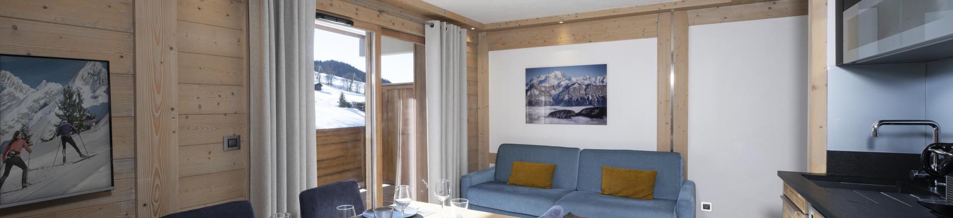 Skiverleih 2-Zimmer-Berghütte für 4 Personen - Résidence le Roc des Tours - Le Grand Bornand - Wohnzimmer