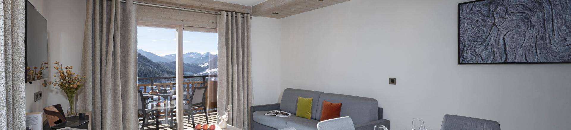Skiverleih 3-Zimmer-Appartment für 6 Personen (Grand Confort) - Résidence les Chalets de Joy - Le Grand Bornand - Esszimmer