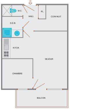 Rent in ski resort 2 room apartment sleeping corner 6 people (012) - Résidence Alpina - Le Grand Bornand - Plan