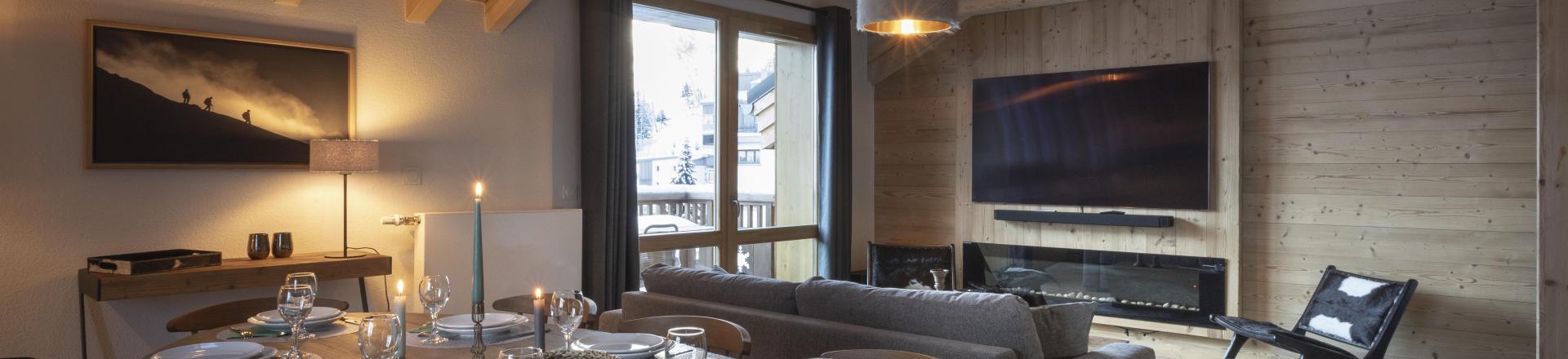 Ski verhuur Appartement 4 kabine kamers 10 personen - Résidence Terresens Neige et Soleil - Les 2 Alpes - Woonkamer