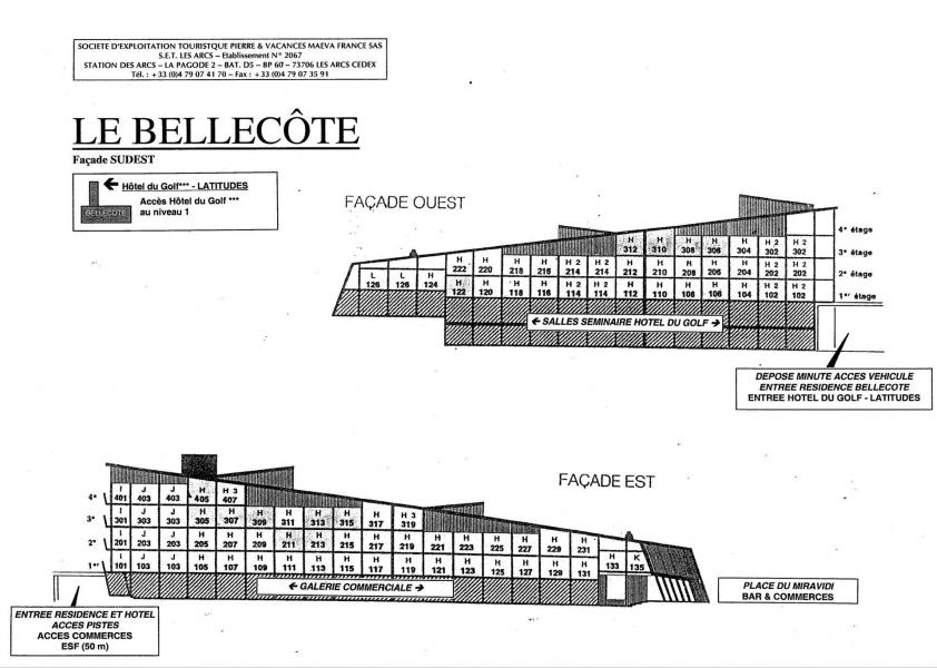 Soggiorno sugli sci Appartamento 2 stanze per 5 persone (302) - Résidence Bellecôte - Les Arcs - Mappa
