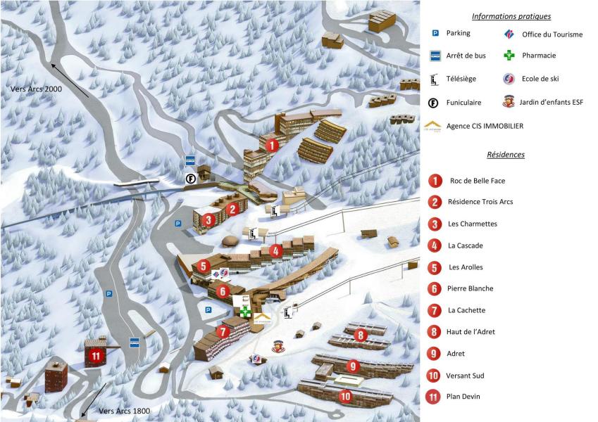 Location au ski Résidence Cascade - Les Arcs - Plan