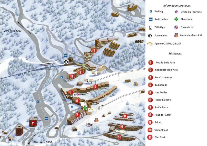 Location au ski Résidence les Charmettes - Les Arcs - Plan