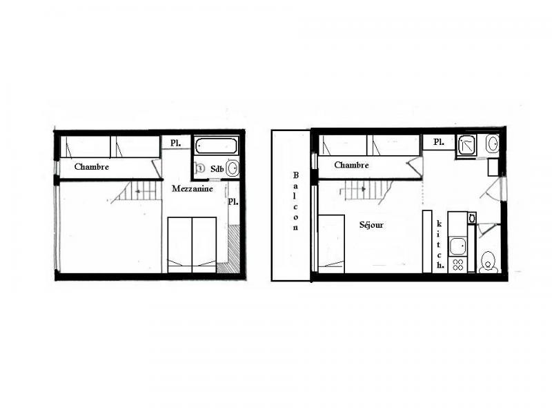 Location au ski Appartement 3 pièces mezzanine 8 personnes (201) - Résidence les Tournavelles - Les Arcs - Plan