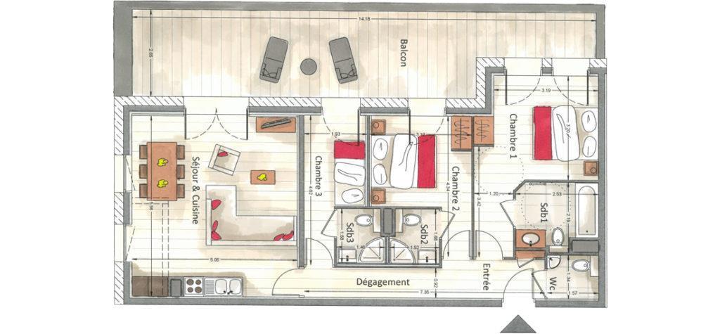 Location au ski Appartement 3 pièces cabine 4-6 personnes (A002) - Annapurna - Les Gets - Plan