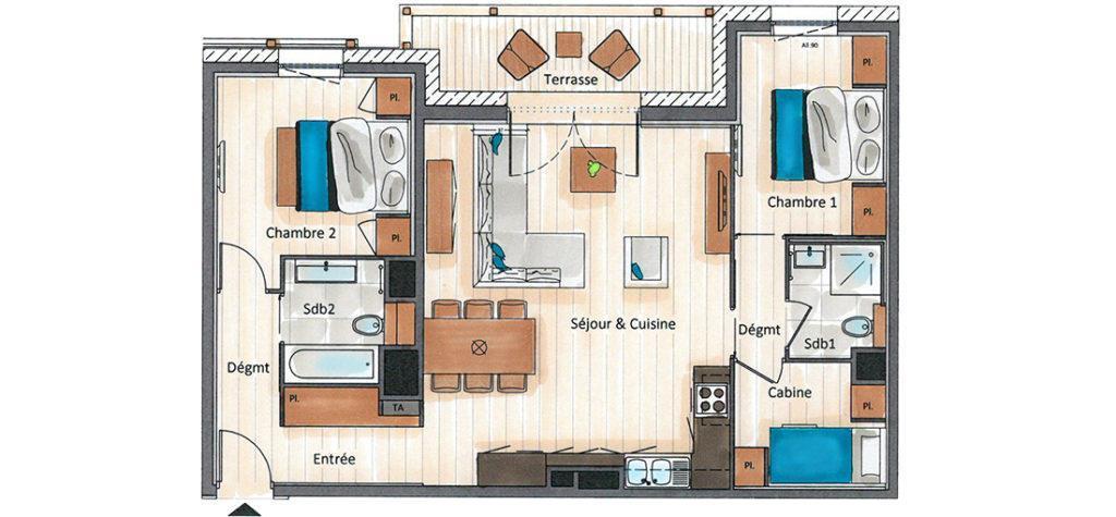 Location au ski Appartement 3 pièces cabine 4-6 personnes (A104) - Annapurna - Les Gets - Plan