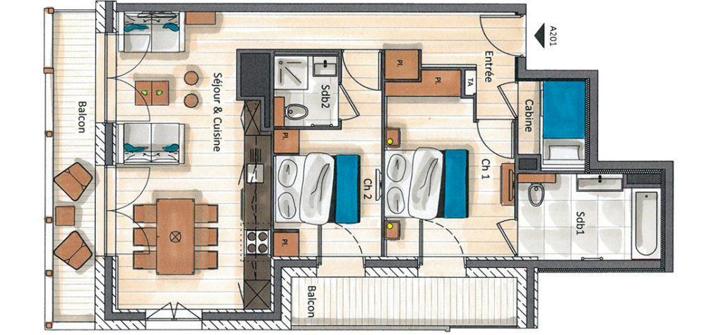 Location au ski Appartement 3 pièces cabine 4-6 personnes (A201) - Annapurna - Les Gets - Plan