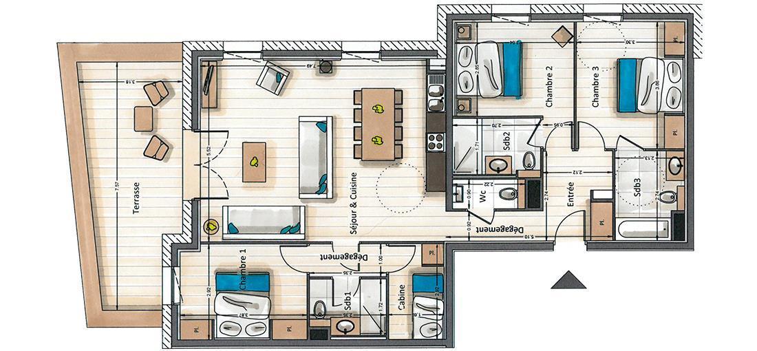 Location au ski Appartement 4 pièces cabine 6-8 personnes (B103) - Annapurna - Les Gets - Plan