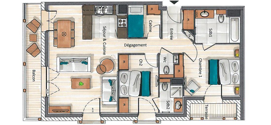 Ski verhuur Appartement 3 kabine kamers 4-6 personen (B104) - Annapurna - Les Gets - Kaart