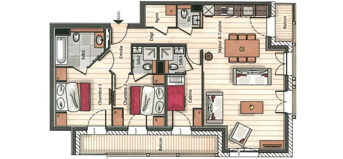 Location au ski Appartement 3 pièces cabine 4-6 personnes (B105) - Annapurna - Les Gets - Plan