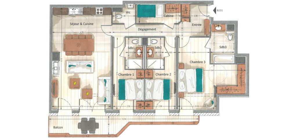 Location au ski Appartement 4 pièces cabine 6-8 personnes (B201) - Annapurna - Les Gets - Plan