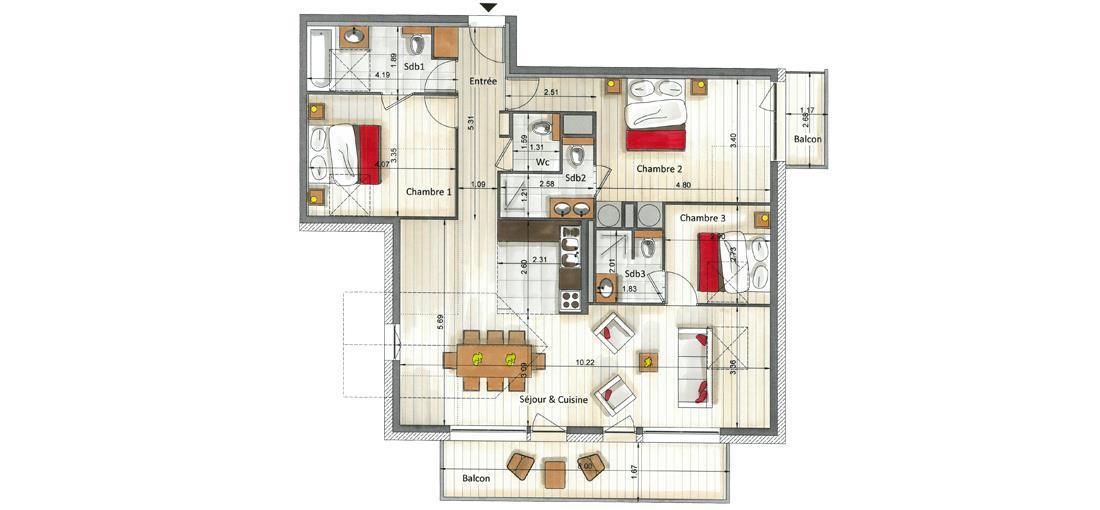 Ski verhuur Appartement 4 kamers 6 personen (22) - K2 - Les Gets - Kaart