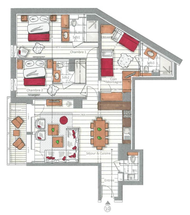 Location au ski Appartement 3 pièces cabine 6-8 personnes (10) - Kinabalu - Les Gets - Plan