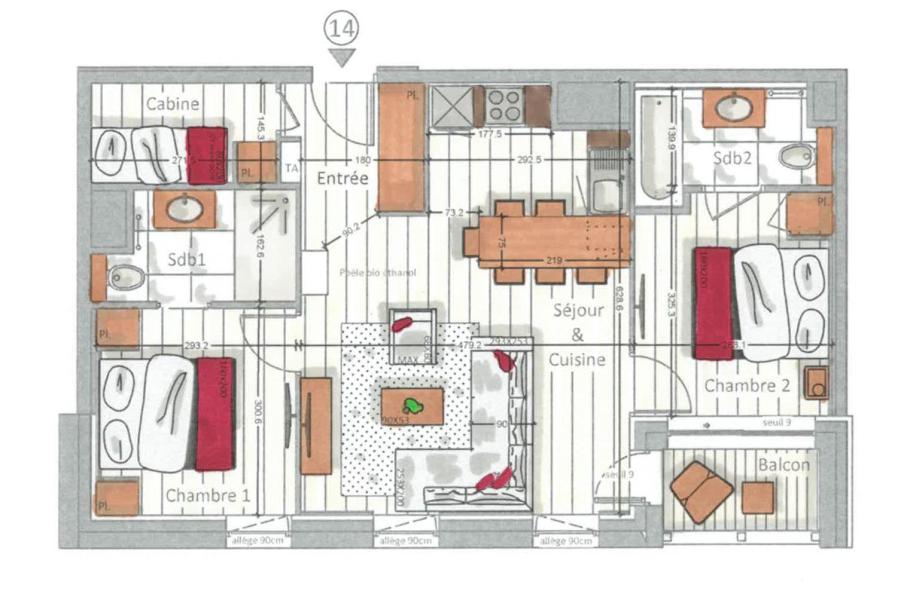 Location au ski Appartement 3 pièces cabine 4-6 personnes (14) - Kinabalu - Les Gets - Plan