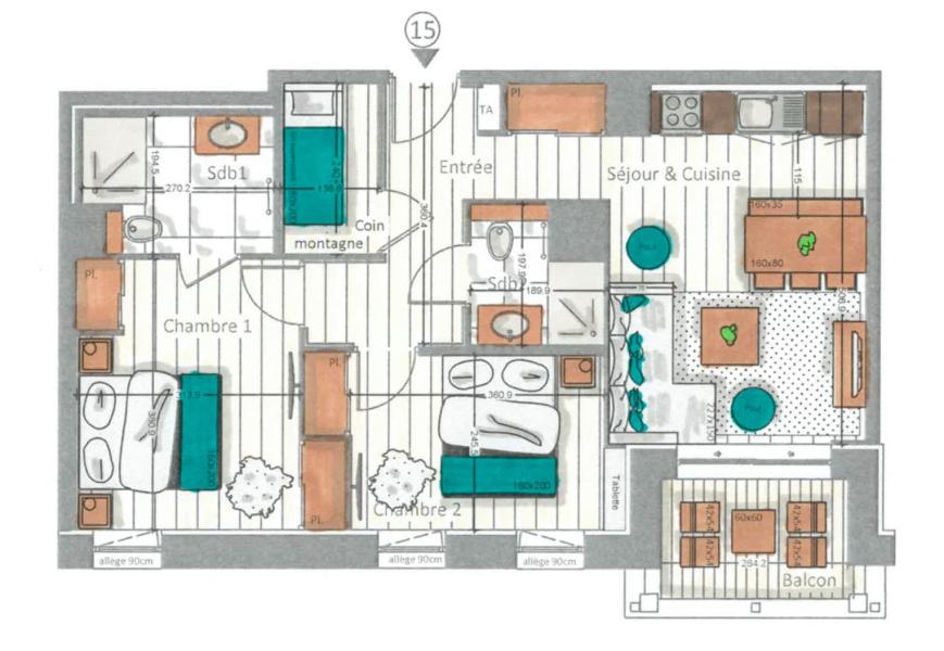 Location au ski Appartement 3 pièces cabine 4-6 personnes (15) - Kinabalu - Les Gets - Plan