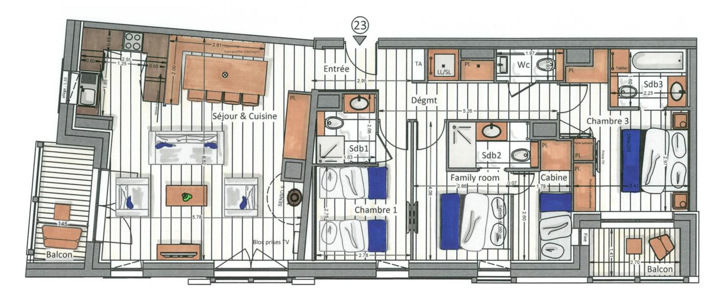 Location au ski Appartement 4 pièces cabine 6-8 personnes (23) - Kinabalu - Les Gets - Plan