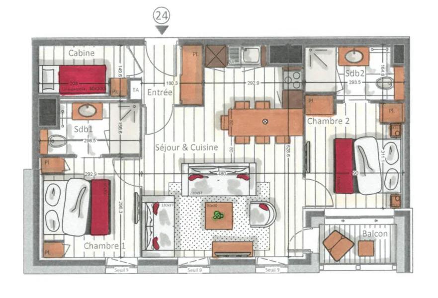 Location au ski Appartement 3 pièces cabine 4-6 personnes (24) - Kinabalu - Les Gets - Plan