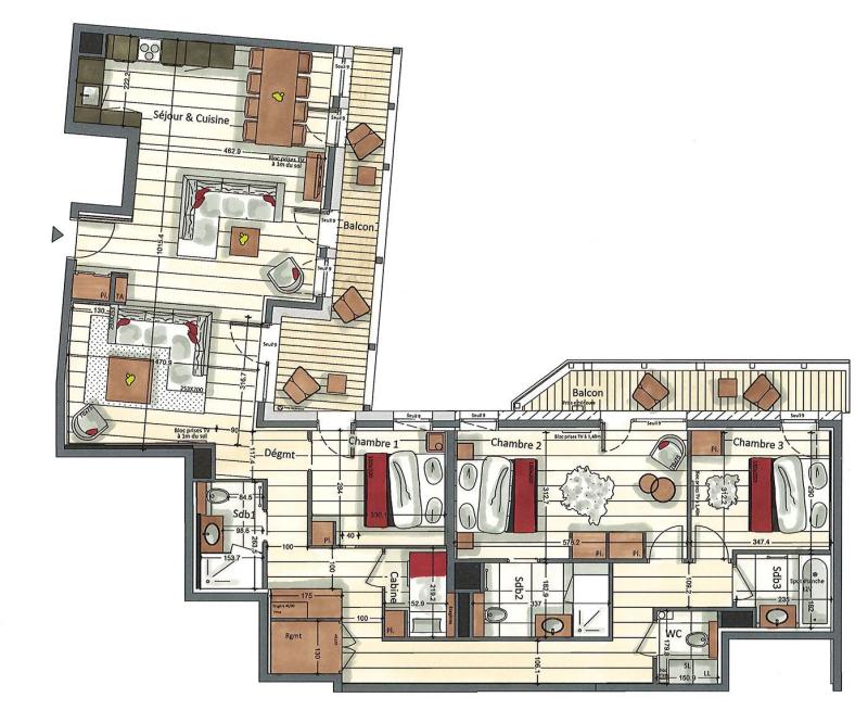 Location au ski Appartement 4 pièces cabine 6-8 personnes (27) - Kinabalu - Les Gets - Plan