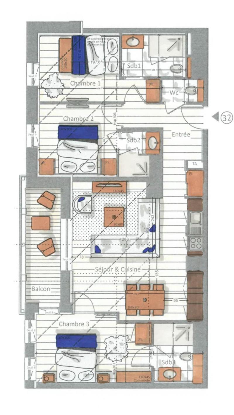 Location au ski Appartement 4 pièces 5-7 personnes (32) - Kinabalu - Les Gets - Plan