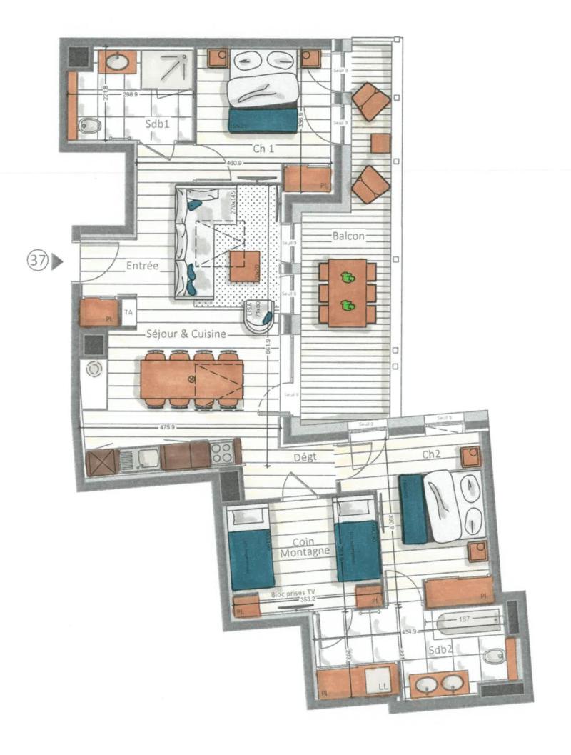 Location au ski Appartement 3 pièces cabine 5-7 personnes (37) - Kinabalu - Les Gets - Plan