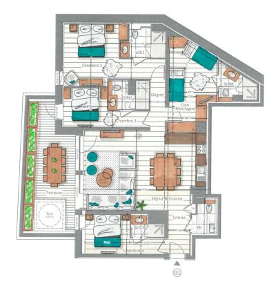 Location au ski Appartement 4 pièces cabine 7-9 personnes (1) - Kinabalu - Les Gets - Plan