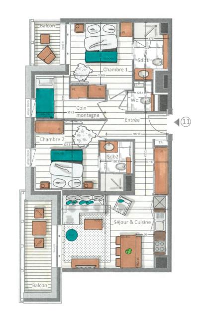 Location au ski Appartement 3 pièces cabine 4-6 personnes (11) - Kinabalu - Les Gets - Plan