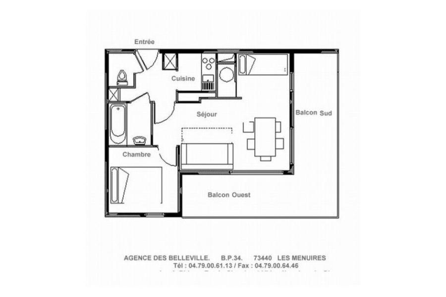 Location au ski Appartement 2 pièces coin montagne 4 personnes (45) - La Résidence Bellevue - Les Menuires - Plan
