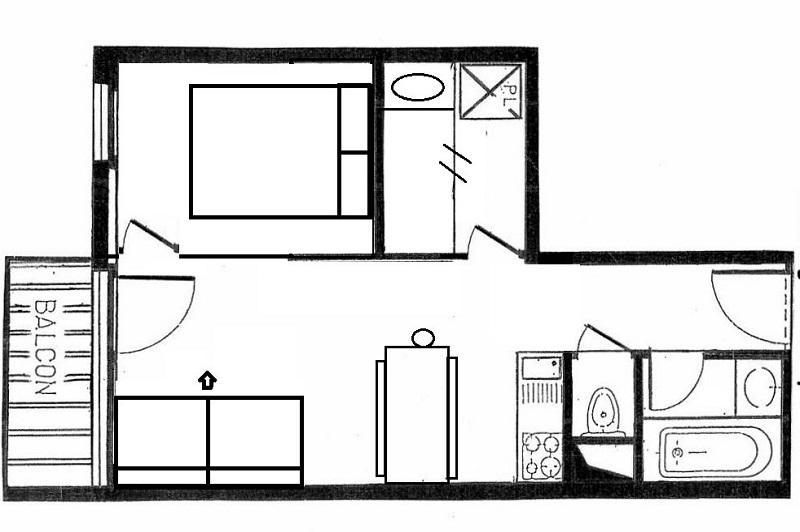 Rent in ski resort 2 room apartment cabin 5 people (109) - La Résidence le Villaret - Les Menuires - Plan