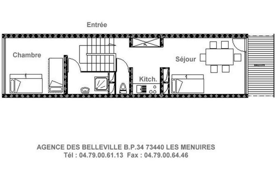 Wynajem na narty Apartament duplex 2 pokojowy 5 osób (E18) - La Résidence les Lauzes - Les Menuires - Plan