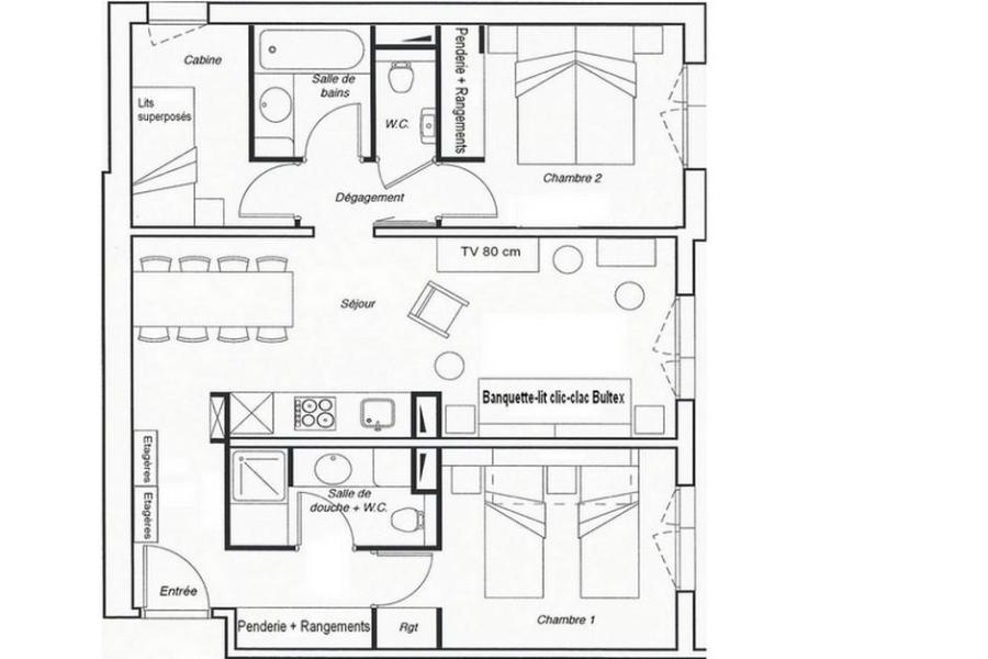 Rent in ski resort 3 room apartment 8 people (124) - Résidence Aconit - Les Menuires - Plan