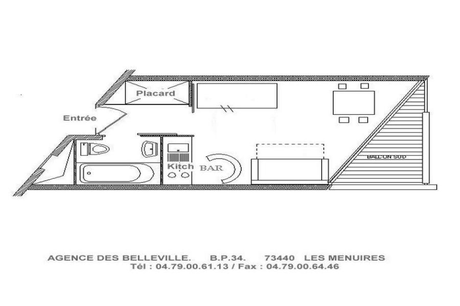Location au ski Studio 3 personnes (1315) - Résidence de Caron - Les Menuires - Plan