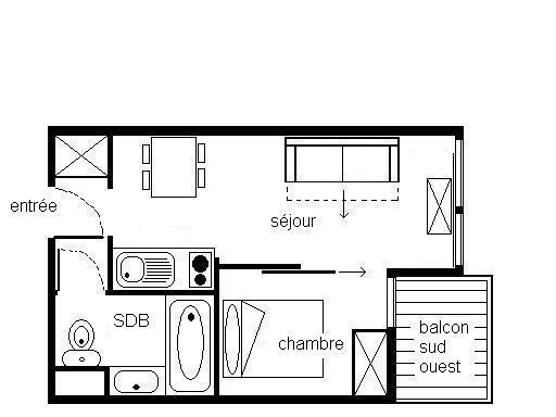 Location au ski Appartement 2 pièces 4 personnes (521) - Résidence le Median - Les Menuires - Plan
