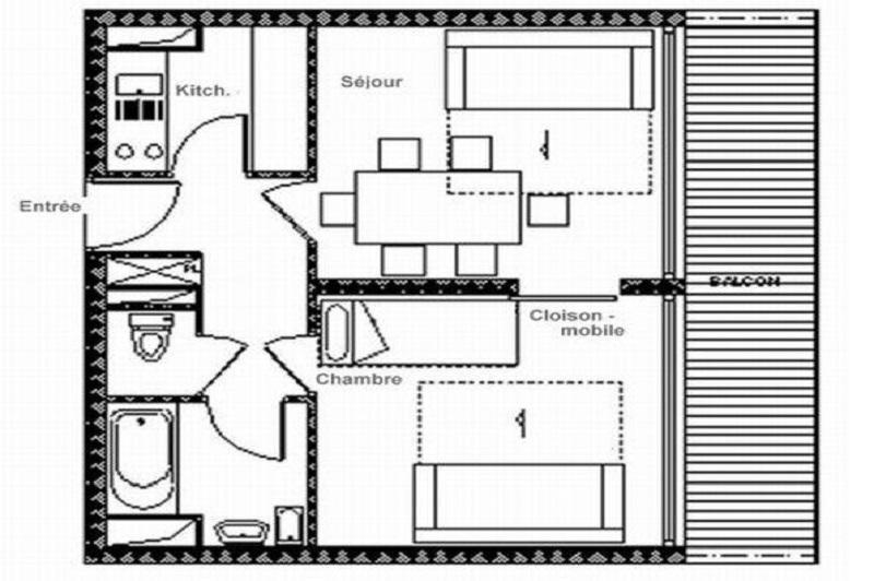 Rent in ski resort 2 room apartment 6 people (116) - Résidence les Aravis - Les Menuires - Plan