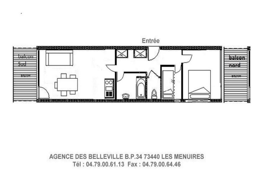 Rent in ski resort 2 room apartment 4 people (214) - Résidence les Charmettes - Les Menuires - Plan