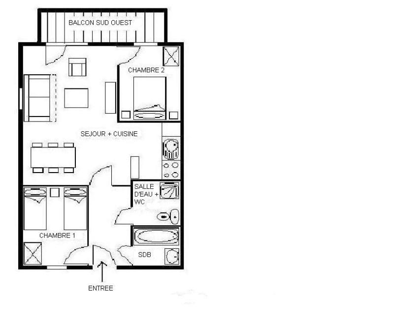 Rent in ski resort 3 room apartment 6 people (4) - Résidence les Cristaux - Les Menuires - Plan