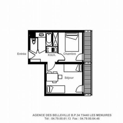 Rent in ski resort 2 room apartment 4 people (728) - La Résidence la Chavière - Les Menuires - Plan