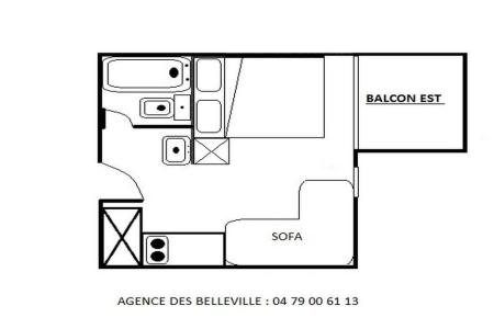 Location au ski Studio coin montagne 2 personnes (409) - La Résidence les Gentianes - Les Menuires - Plan